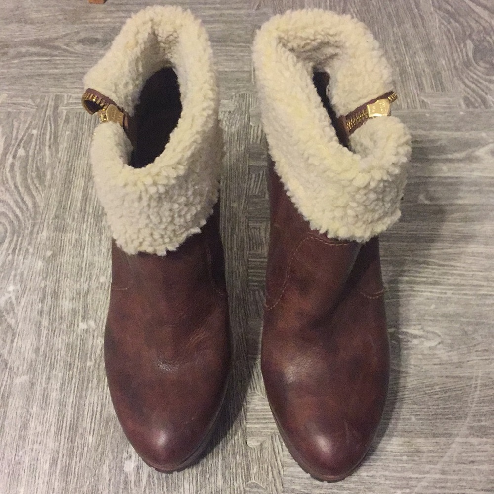 BCBG Brown “Fur” Lined Heeled Booties